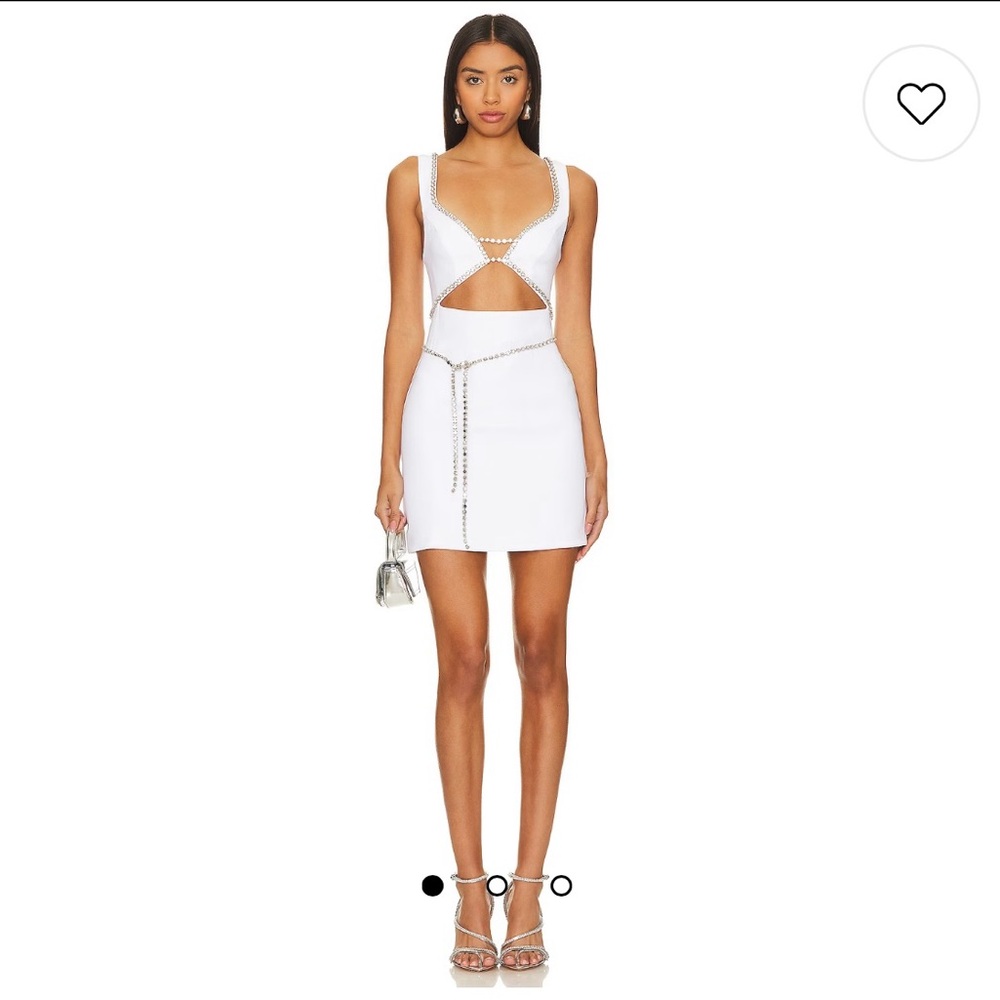 MAJORELLE White Cutout Mini Dress with Chain Trim